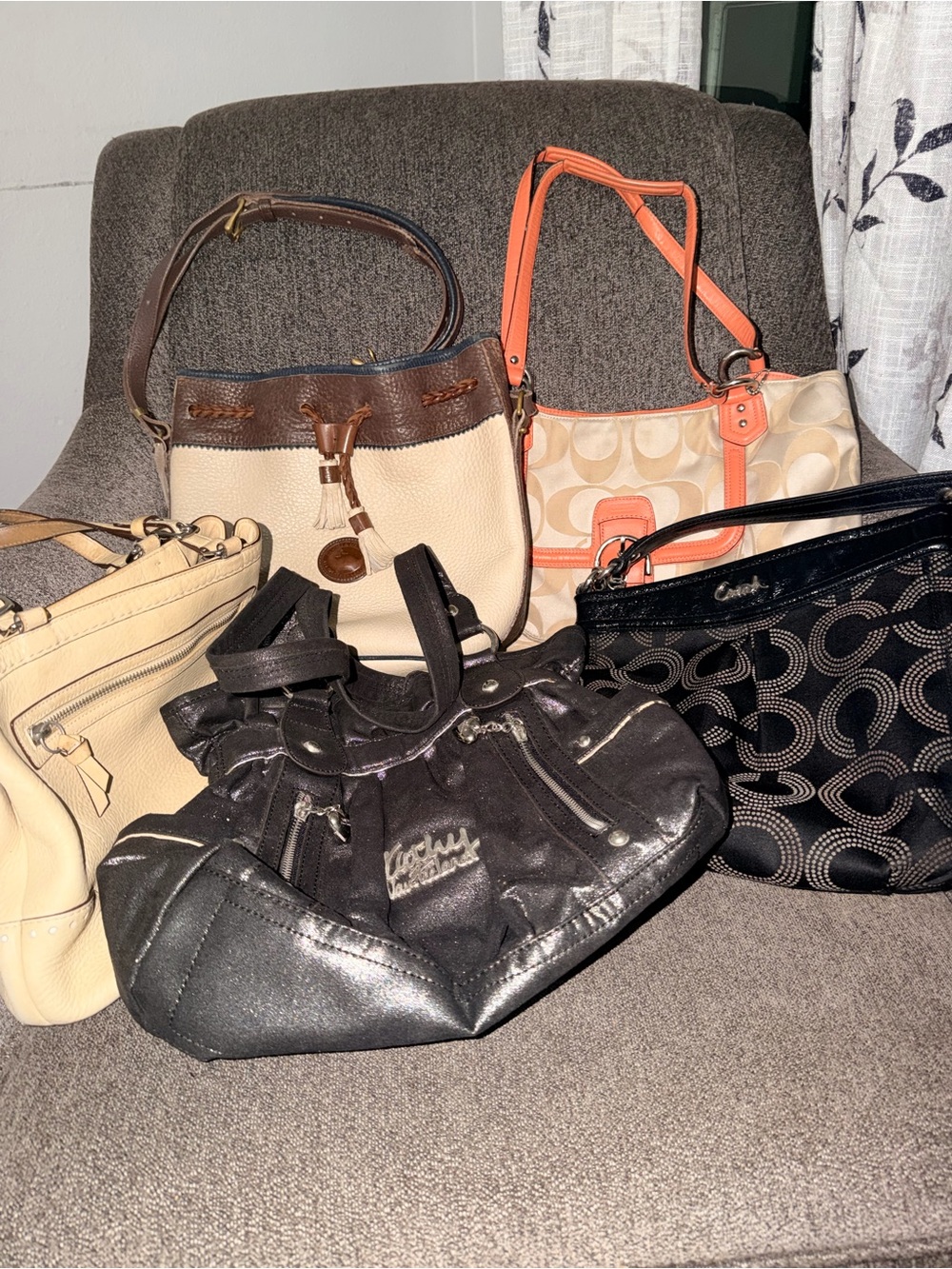 Purse lot with Coach, Dooney and Burke and Kathy bags